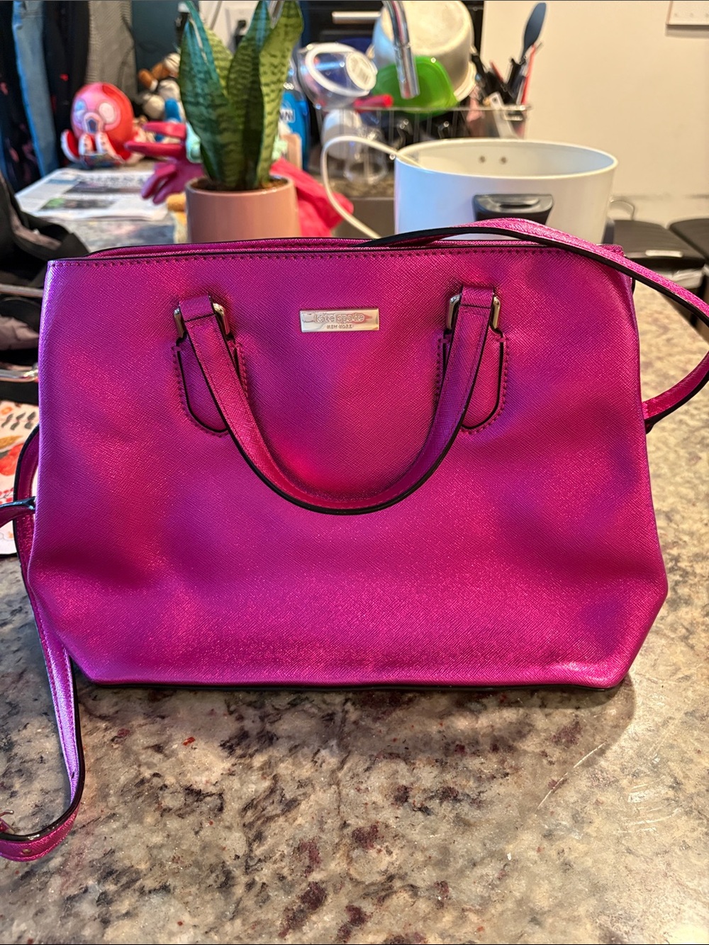 Metallic Fuchsia Rare Vintage Women's Satchel Handbag